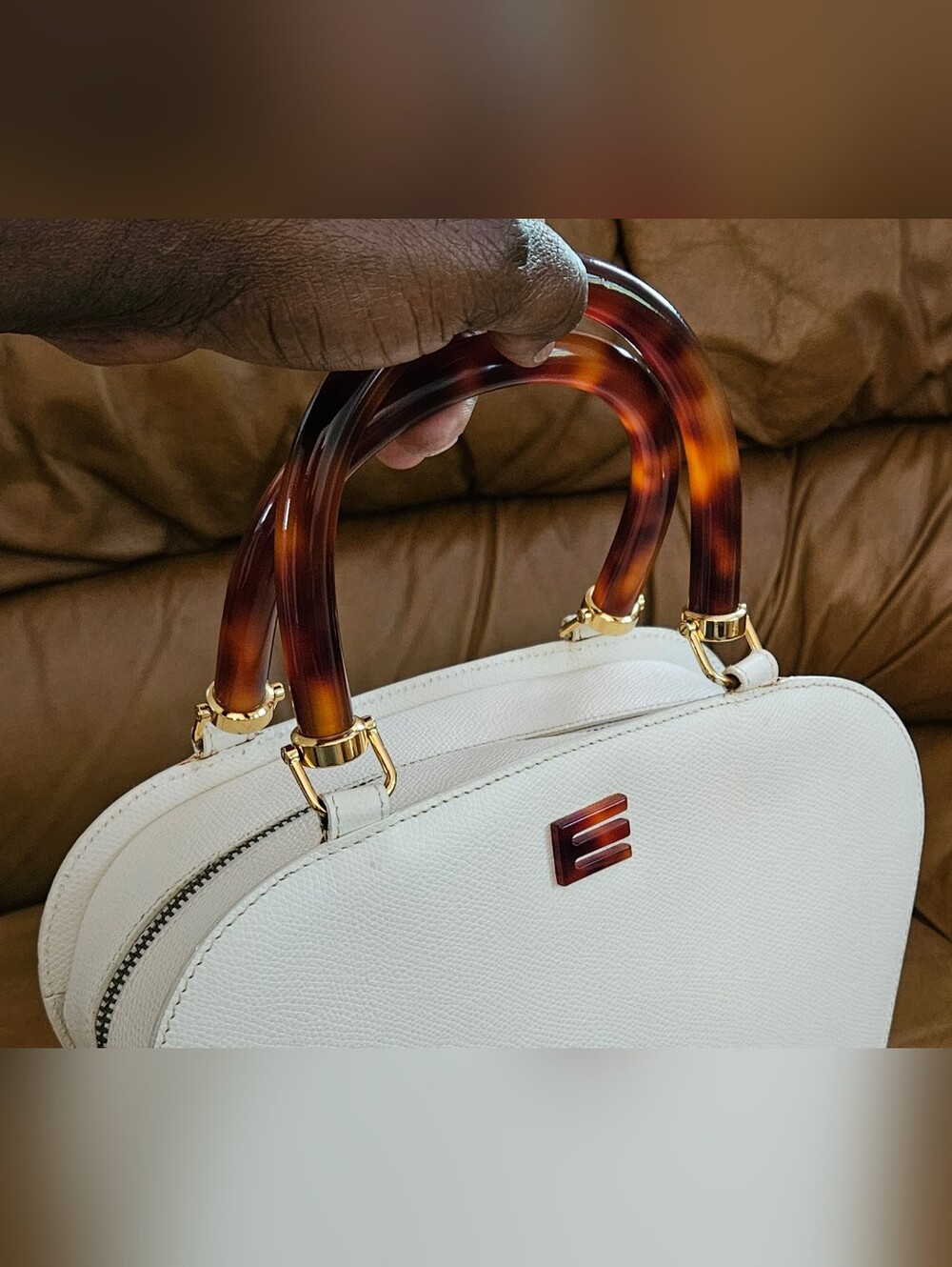 Etro Ivory Leather High-End Luxury Designer Double Handle Handbag (EXCELLENT) - Picture 12 of 16